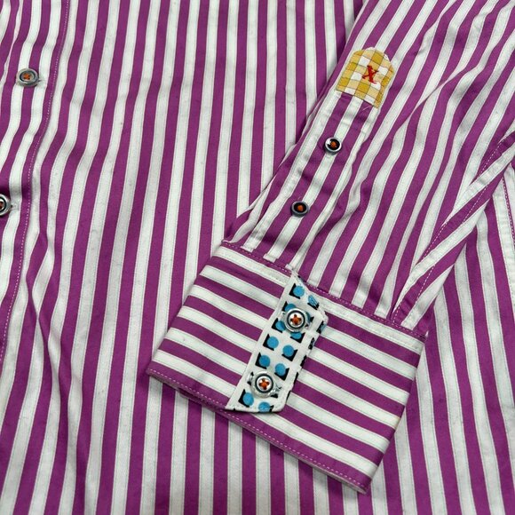 Robert Graham X Button Up Shirt Mens Large Purple Striped Long Sleeve Flip Cuff - Picture 2 of 11